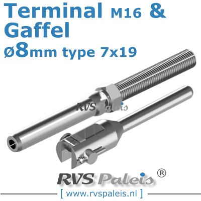 Rvs kabel 7x19(8mm) met terminal en gaffel