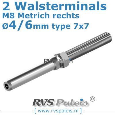 Rvs kabel 7x7(4/6mm) met 2 terminals