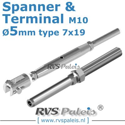 Rvs kabel 7x19(5mm) met spanner en terminal