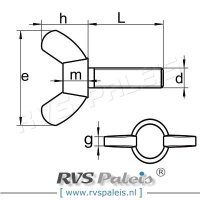m6x40mm / per stuk - vleugelbout A2