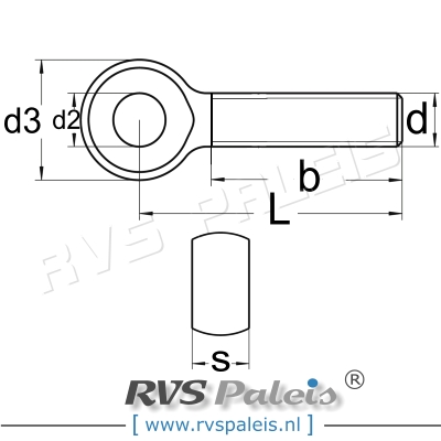 m8x30mm / per stuk - oogbout A2