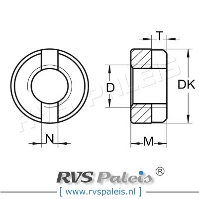 m6 / per stuk - gleufmoer (ronde moer) A4
