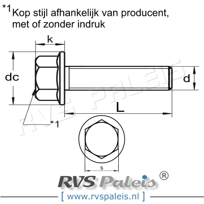 m6x10mm / per stuk - zeskantflensbout A2