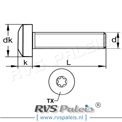 m2x4mm / verp. 100 st. - bolcilinder schroef TX A2