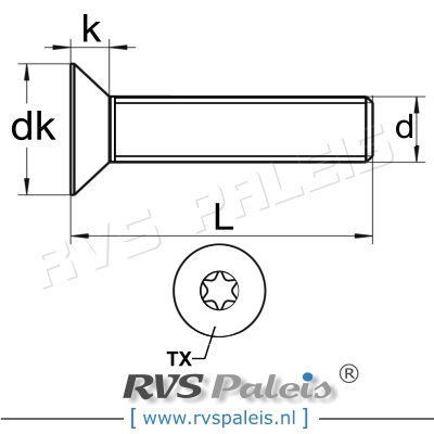 m6x25mm / verp. 200 st. - verzonken schroef TX A4