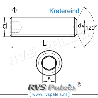 m8x16mm / verp. 200 st. - stelschroef (kratereind) A2