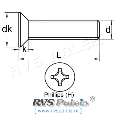 m6x20mm / per stuk - verzonken schroef A2