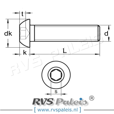 m5x35mm / verp. 200 st. - laagbolkopschroef A4