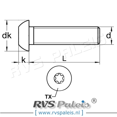 m4x25mm / per stuk - laagbolkopschroef TX A2